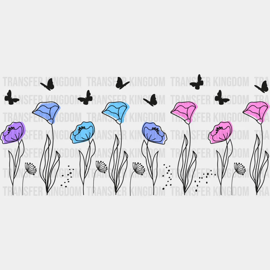 Flowers And Butterflies Uv Dtf Transfer Cup Wrap Sticker