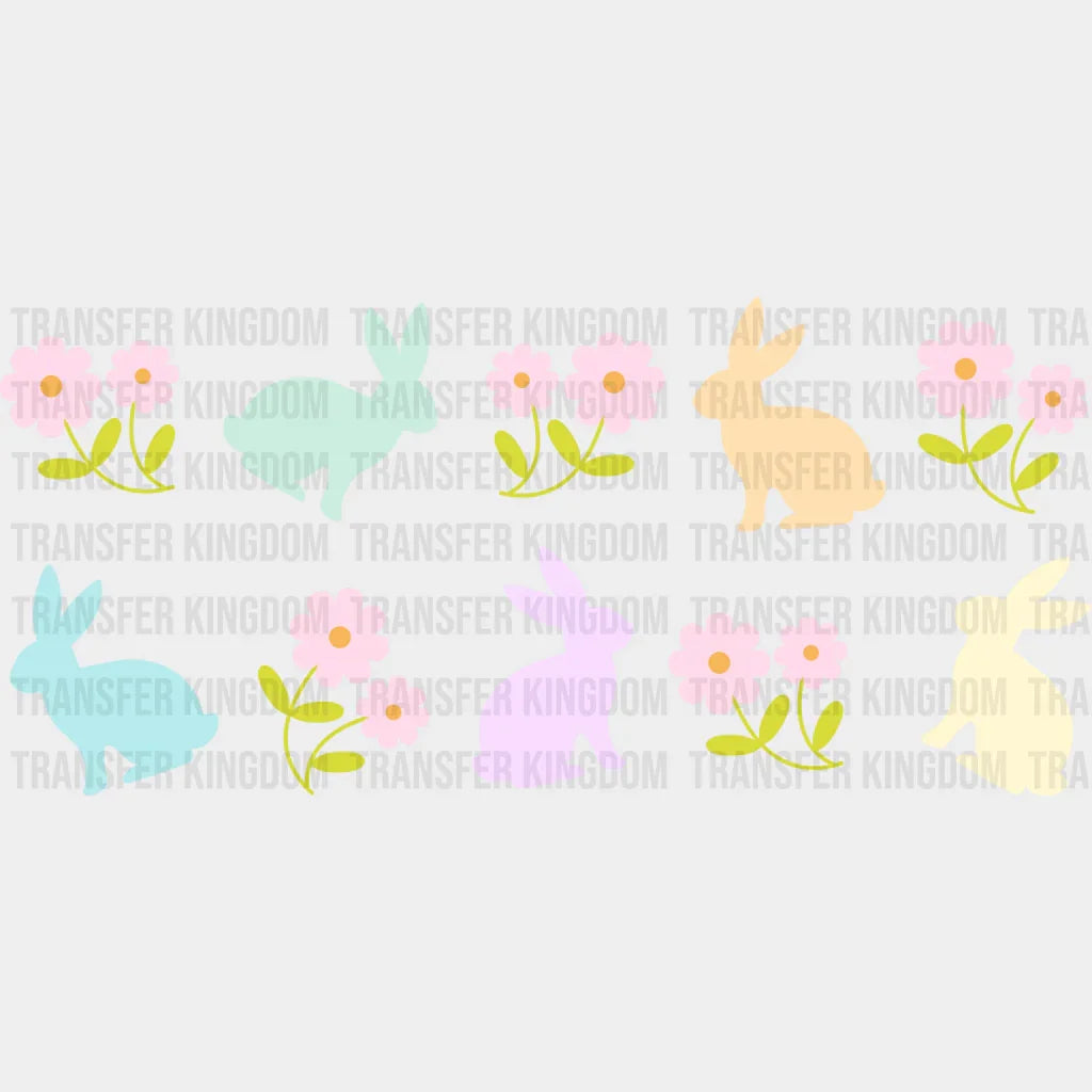 Flowers And Rabbits - Easter Cup Wrap Uv Sticker Permanent Dtf Decal