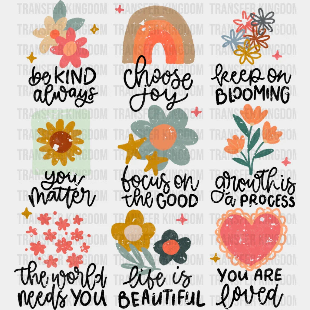 Flowers Heart Rainbow - Mental Health DTF Transfer Adult Unisex - S & M (10’’) / Dark Color Design (See Imaging)