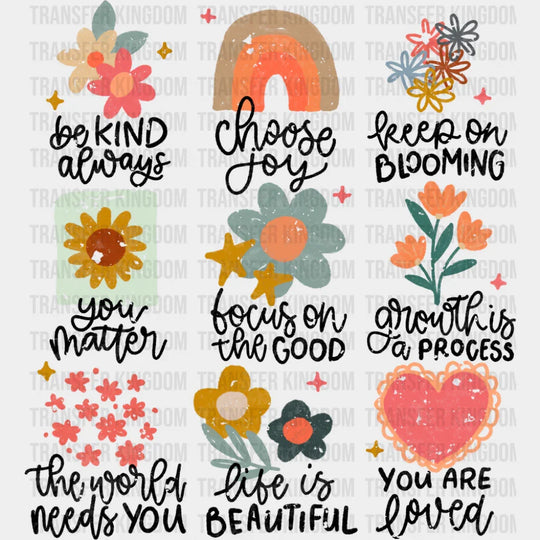 Flowers Heart Rainbow - Mental Health DTF Transfer Adult Unisex - S & M (10’’) / Dark Color Design (See Imaging)