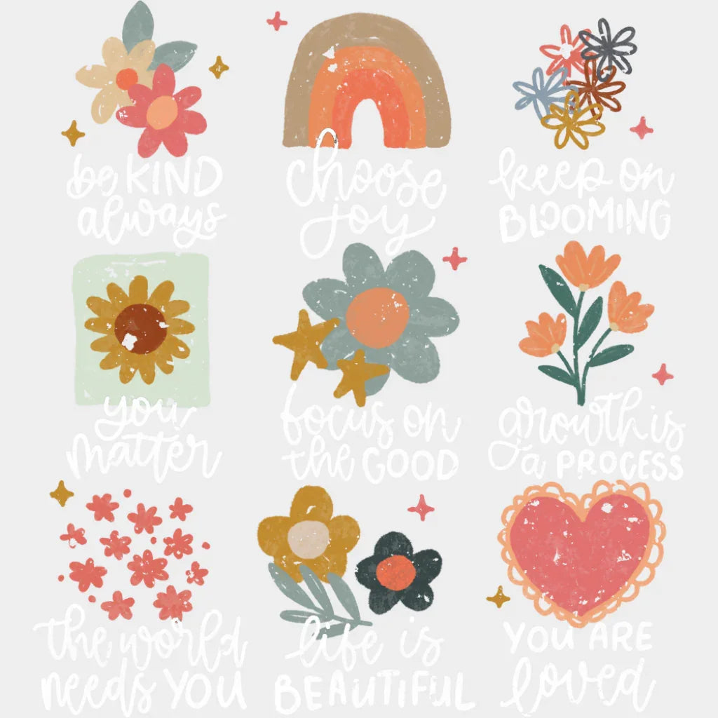 Flowers Heart Rainbow - Mental Health DTF Transfer Adult Unisex - S & M (10’’) / Light Color Design (See Imaging)