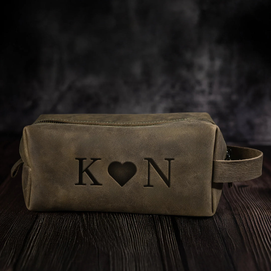 Custom Engraved Leather Dopp Kit for Men