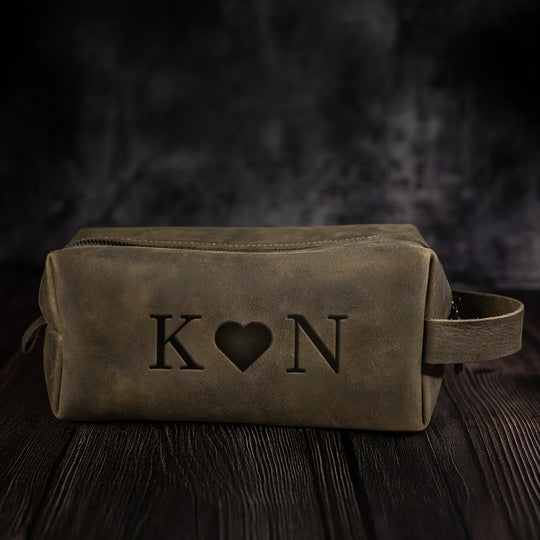 Custom Engraved Leather Dopp Kit for Men