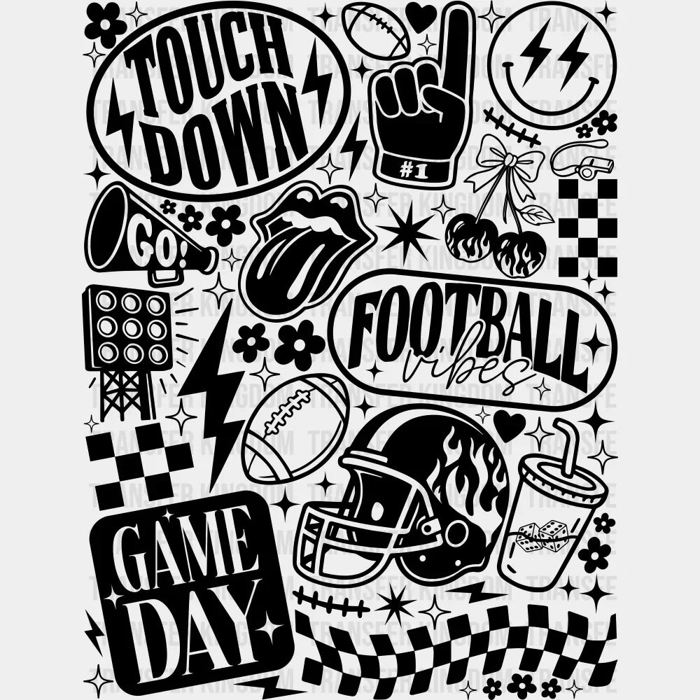 Game Day B&W Football DTF Transfer Adult Unisex S & M (10’’) / Dark Color Design (See Imaging)