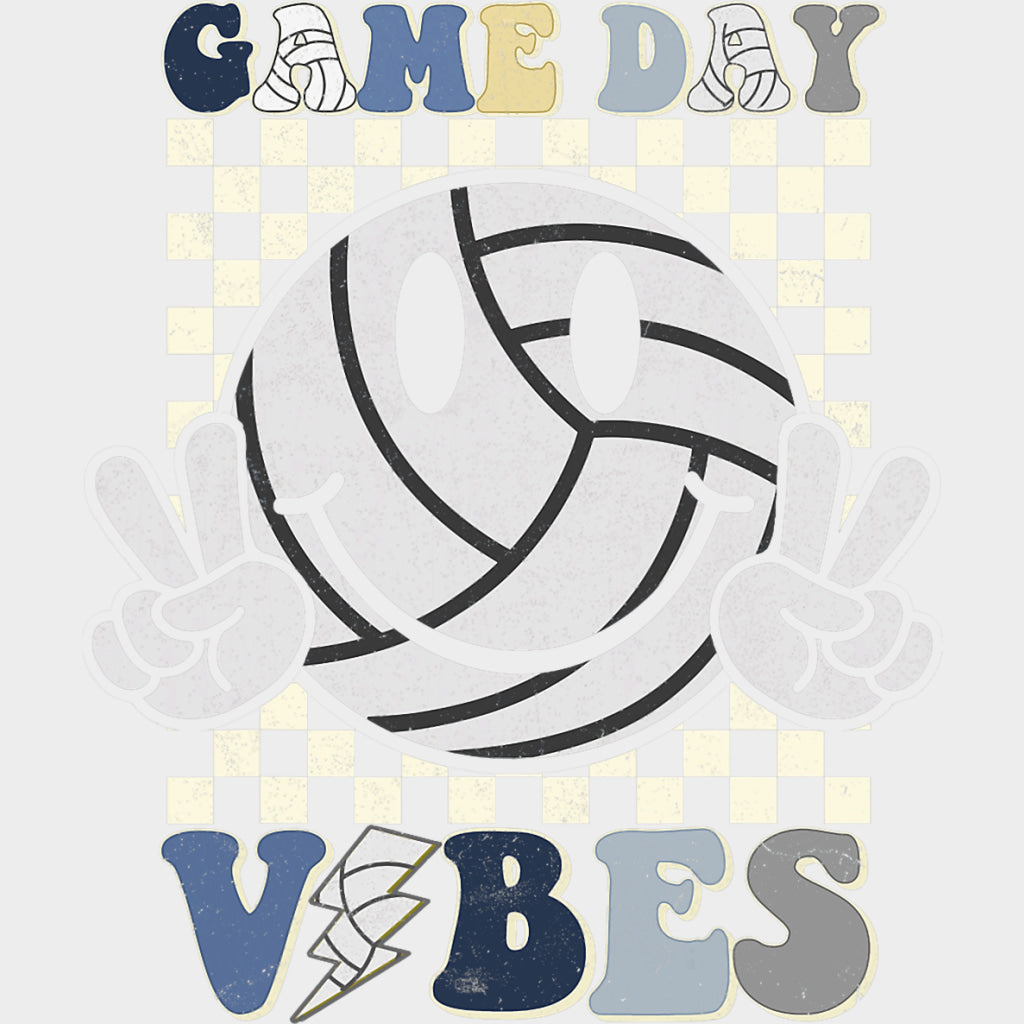 Game Day Vibes Smiley - Volleyball DTF Transfers Adult Unisex - S & M (10’’) / Light Color Design (See Imaging)