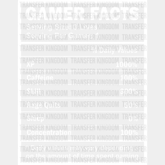Gamer Facts - Video Game Dtf Heat Transfer Unisex S & M (10’’) / Light Color Design See Imaging