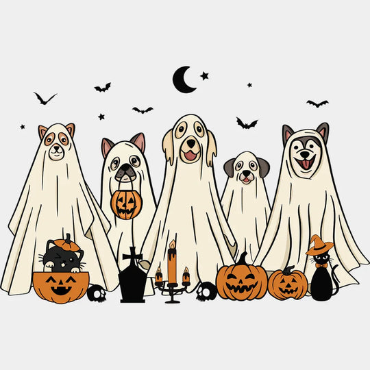 Ghost Dogs - Halloween Dtf Heat Transfer Unisex S & M (10’) / Dark Color Design See Imaging