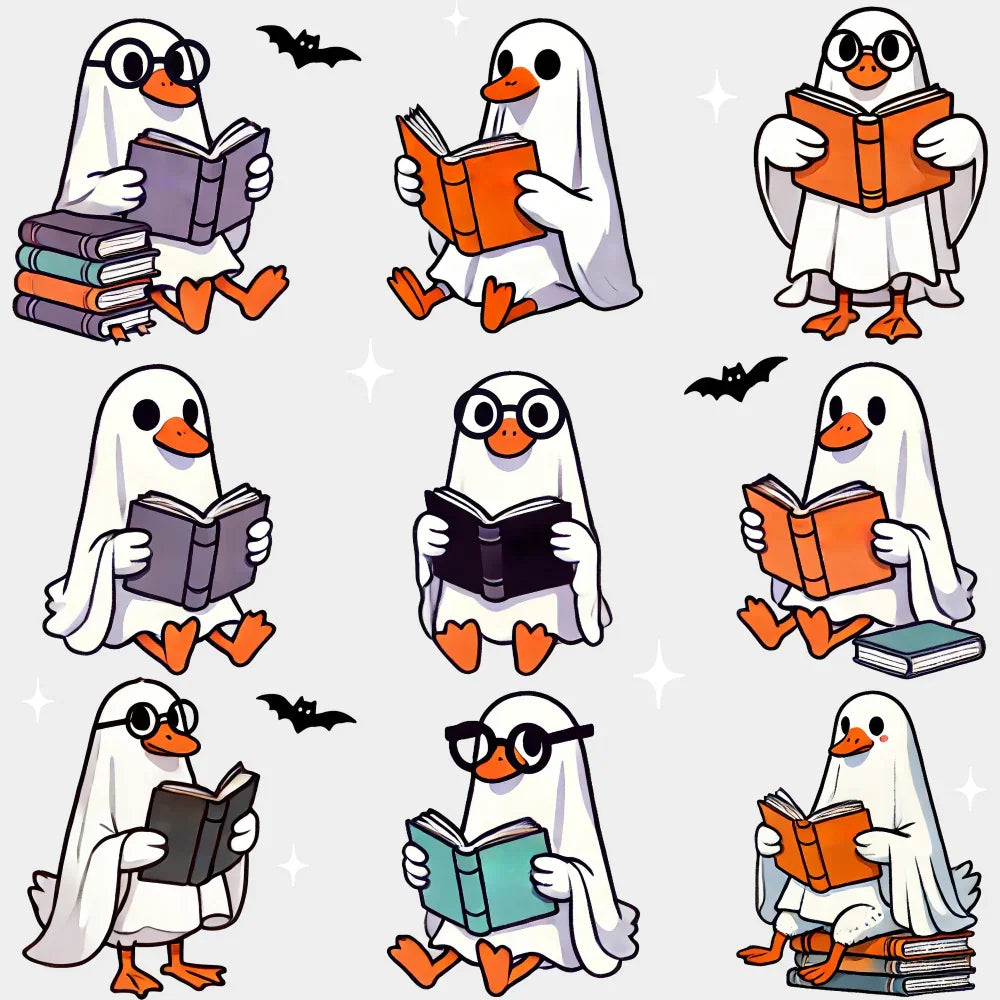 Ghost Geese Reading Halloween DTF Transfer Adult Unisex S & M (10’’) / Light Color Design (See Imaging)