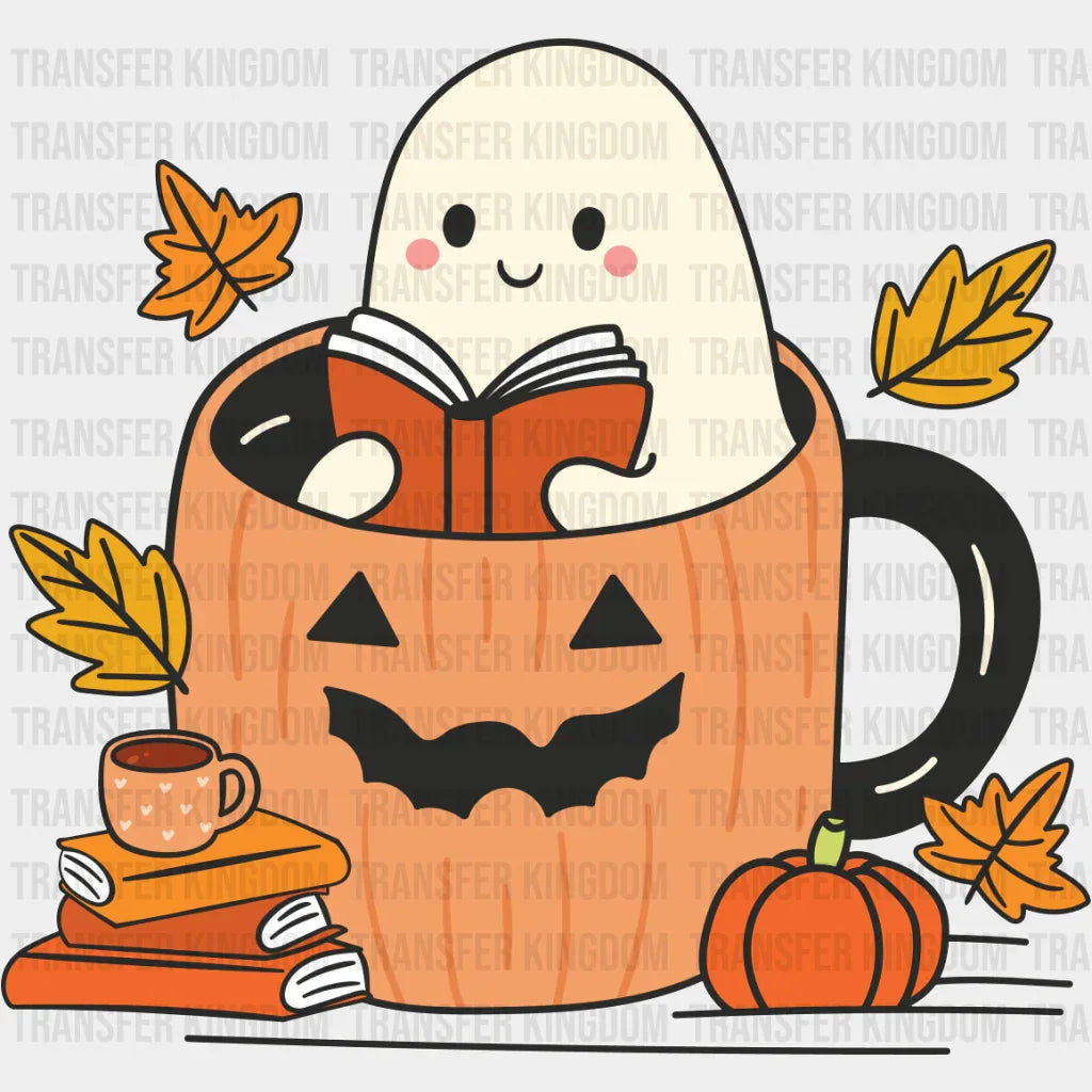 Ghost Reading Book In Mug - Halloween Dtf Transfer Unisex S & M (10’’) / Light Color Design See