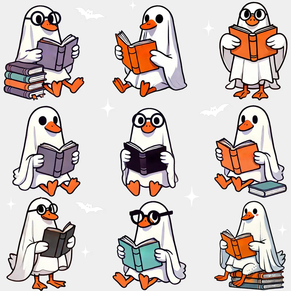 Ghosts Reading B&W Halloween DTF Transfer Adult Unisex S & M (10’’) / Light Color Design (See Imaging)