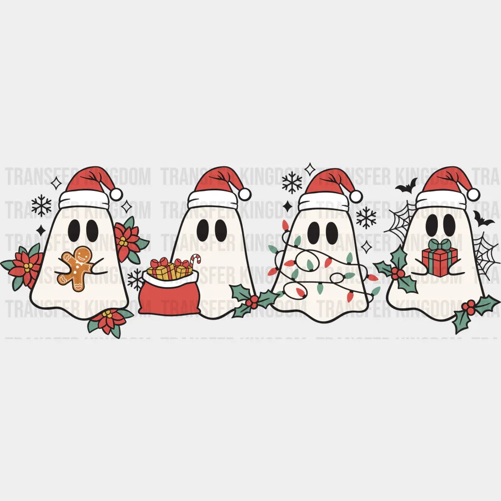 Ghosts With Hats - Christmas Dtf Transfer Unisex S & M (10’’) / Dark Color Design See Imaging