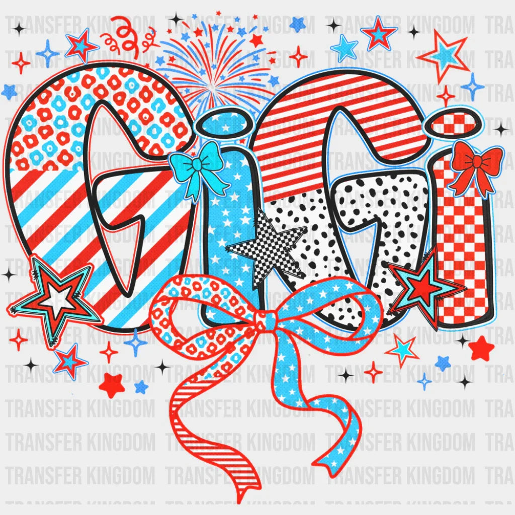 Gigi Ribbons Stars And Fireworks - 4th Of July DTF Transfer