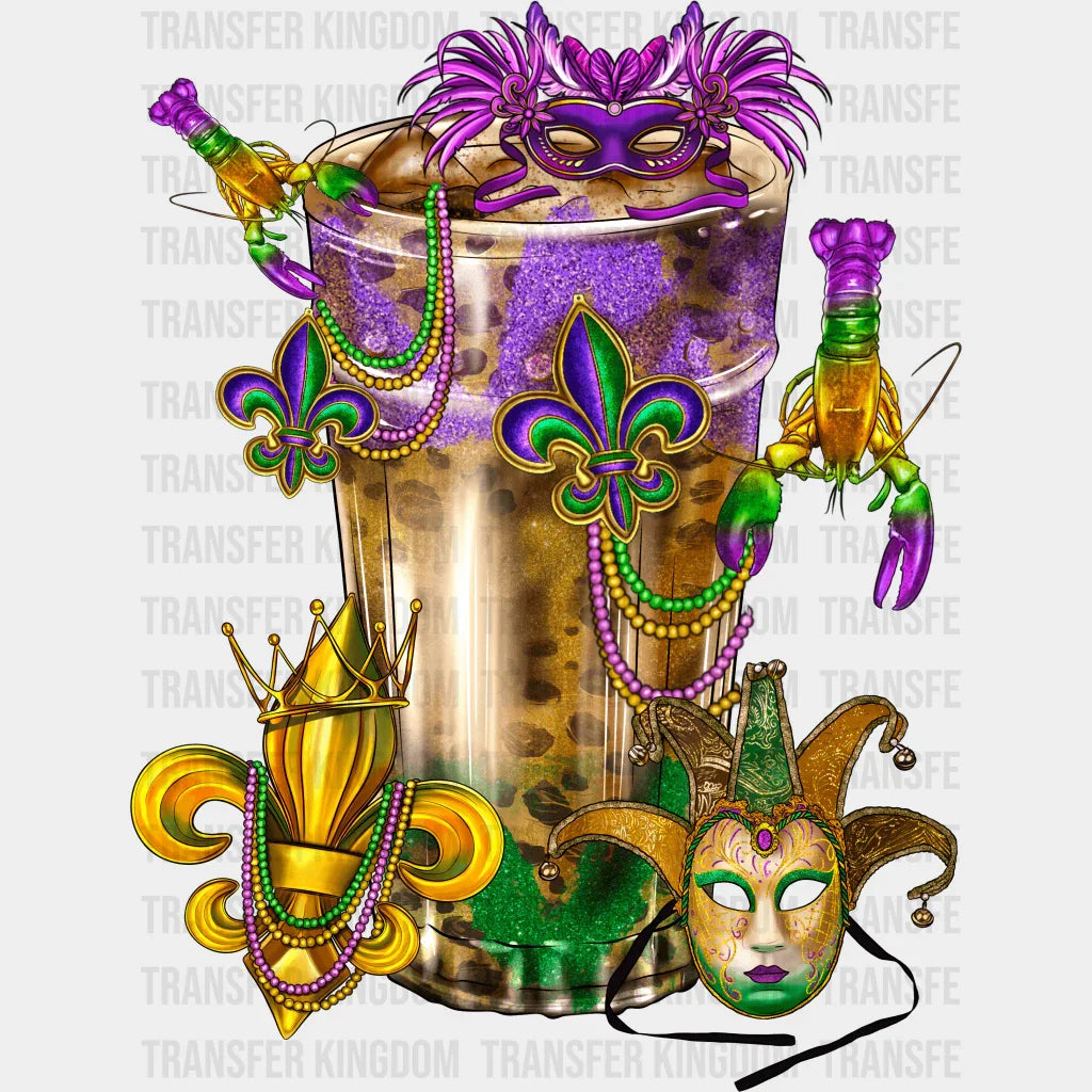Glass Of Mardi Gras Design- Dtf Heat Transfer