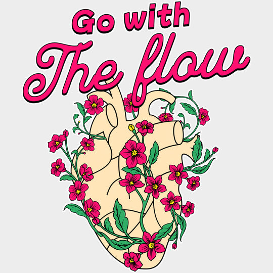 Go With The Flow Heart Flowers - Cardiac Nurse DTF Transfers Adult Unisex - S & M (10’’) / Light Color Design (See