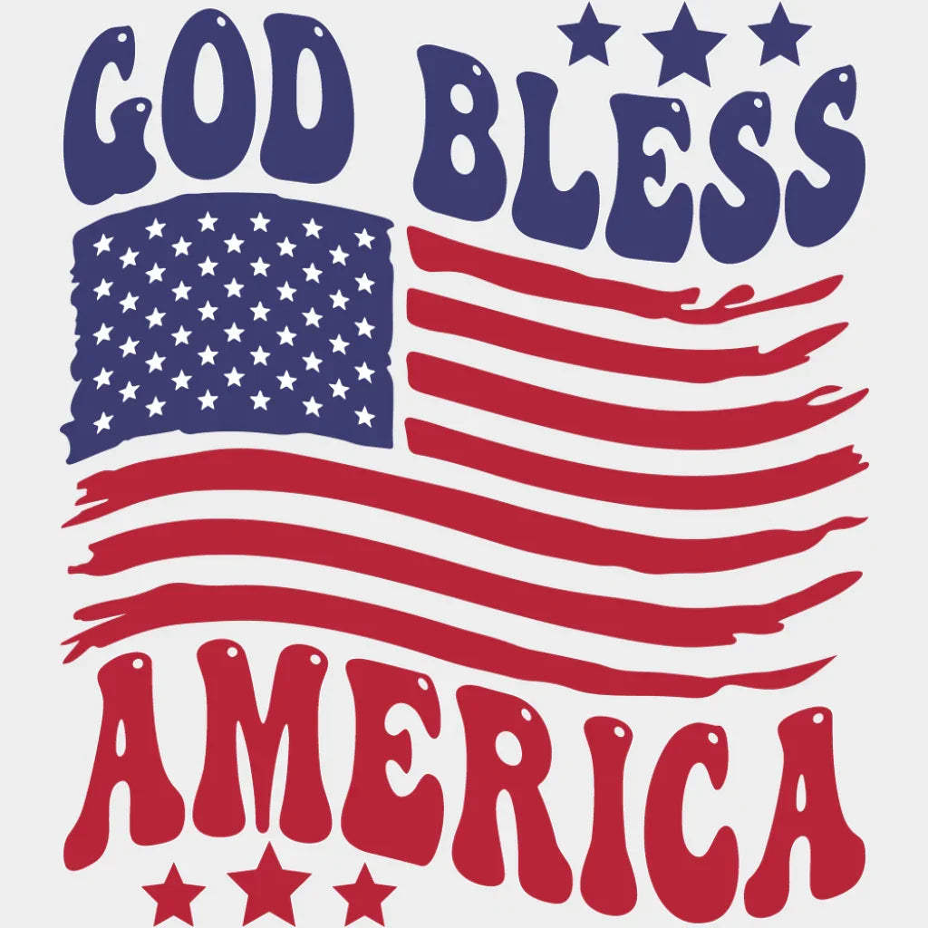 God Bless America US Flag - 4th Of July DTF Transfer Adult Unisex - S & M (10’’) / Light Color Design (See Imaging)