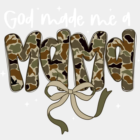 God Made Me A Mama Camo Bowtie - Mother’s Day DTF Transfer Adult Unisex - S & M (10’’) / Light Color Design (See