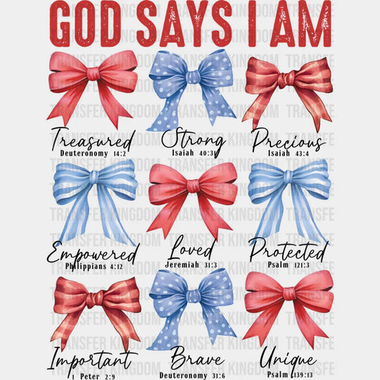 God Says I Am - Christianity DTF Transfer Adult Unisex - S & M (10’’) / Dark Color Design (See Imaging)