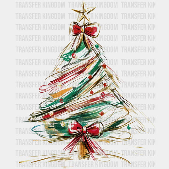 Gold Line Tree - Christmas DTF Transfer Adult Unisex - S & M (10’’) / Dark Color Design (See Imaging)