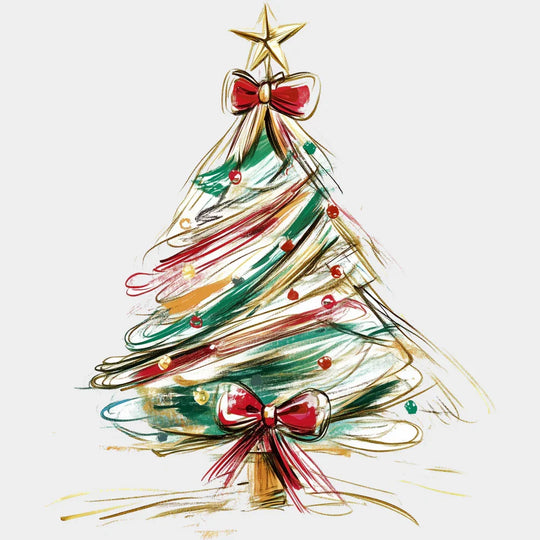 Gold Line Tree - Christmas DTF Transfer Adult Unisex - S & M (10’’) / Light Color Design (See Imaging)