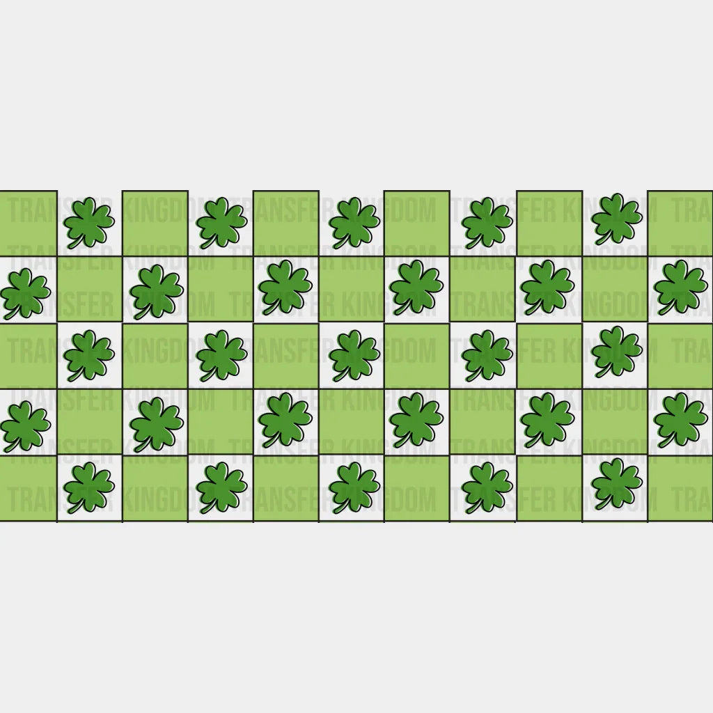 Green Checkered Clover - St Patrick Cup Wrap Uv Sticker Permanent Dtf Decal