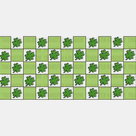 Green Checkered Clover - St Patrick Cup Wrap Uv Sticker Permanent Dtf Decal
