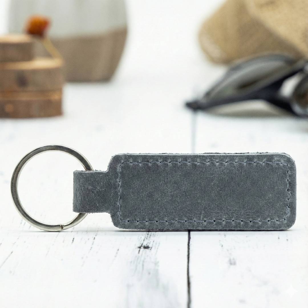 Custom Engraved Leather Keychain – Rectangle