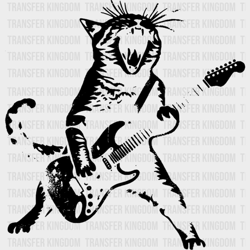 Guitar Cat B&W - Music DTF Transfers transfer-kingdom Dark Color Design (See Imaging)