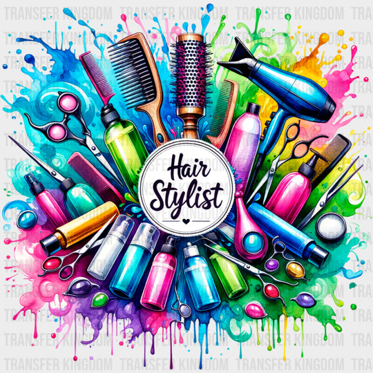 Hair Stylist Vibrant Splash - Hair Stylist DTF Transfers