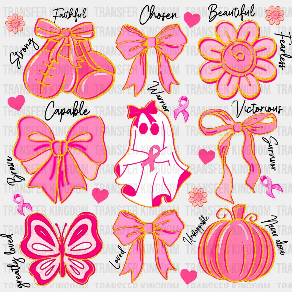 Halloween Design Breast Cancer Awareness DTF Transfer Adult Unisex S & M (10’’) / Dark Color Design (See Imaging)