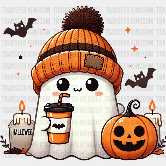 Halloween Ghost Wearing Beanie - Halloween DTF Transfer