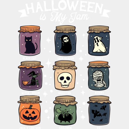 Halloween Is My Jam B&W Halloween DTF Transfer Adult Unisex S & M (10’’) / Light Color Design (See Imaging)
