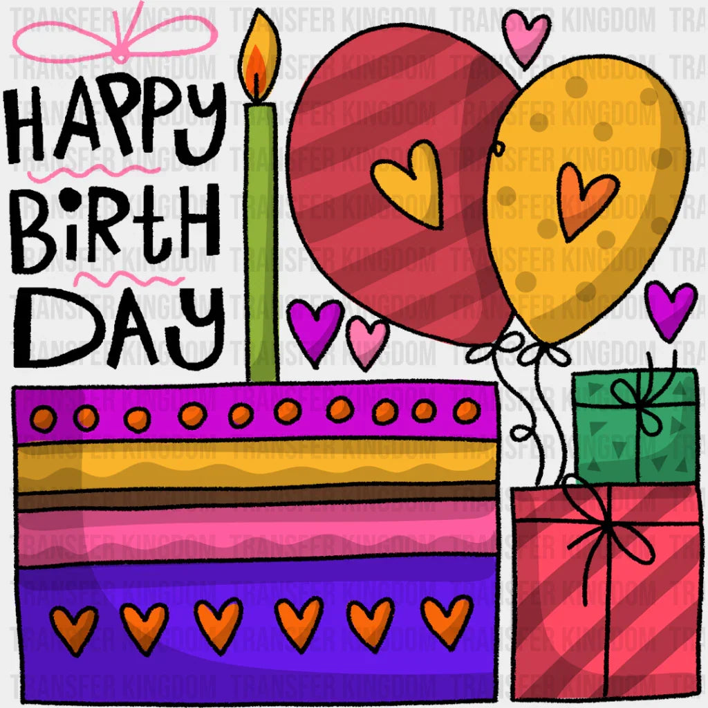 Happy Birthday Cake And Gifts - Dtf Heat Transfer