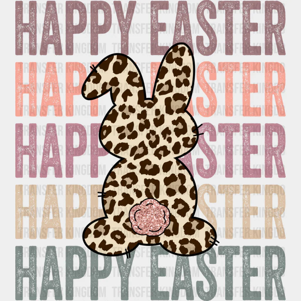 Happy Easter Rabbit Cheetah Print - Easter DTF Transfer Adult Unisex - S & M (10’’) / Dark Color Design (See Imaging)