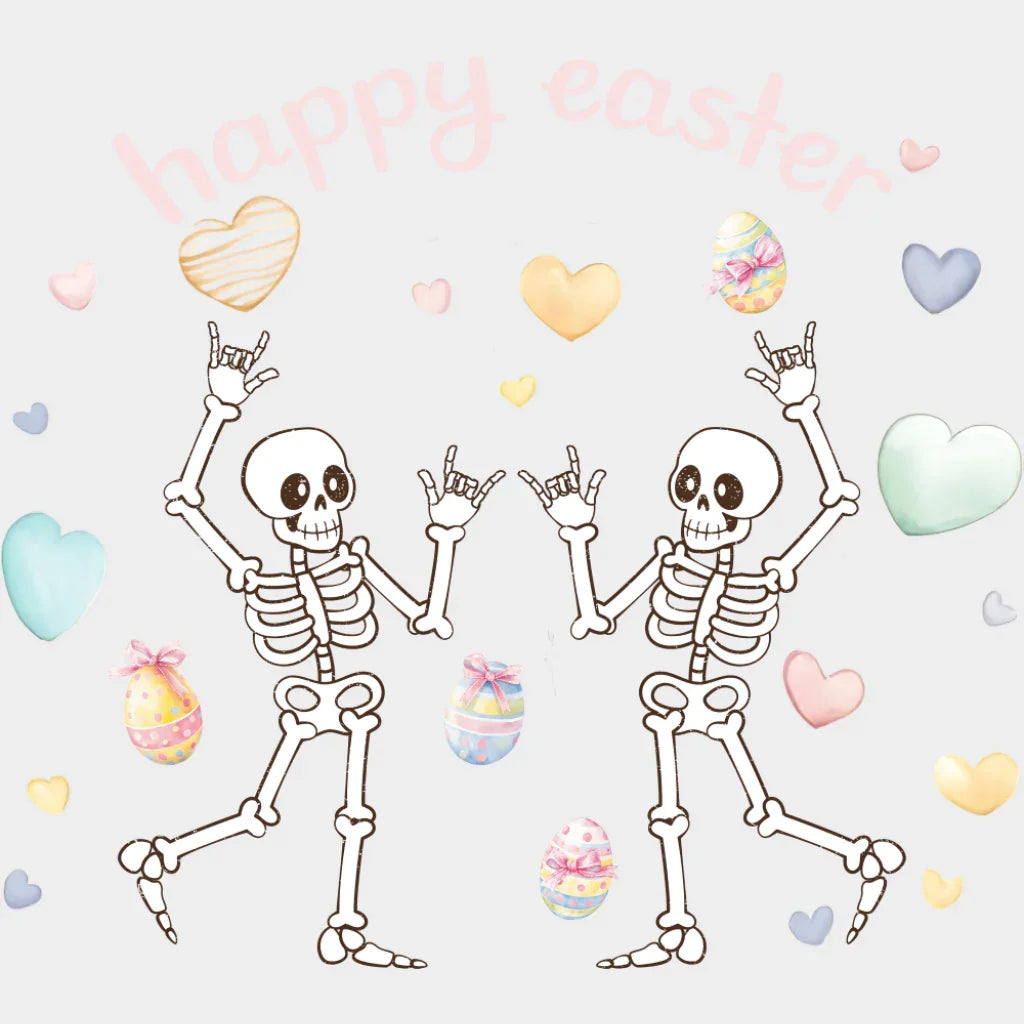 Happy Easter Skeletons Dancing - Easter DTF Transfer Adult Unisex - S & M (10’’) / Light Color Design (See Imaging)