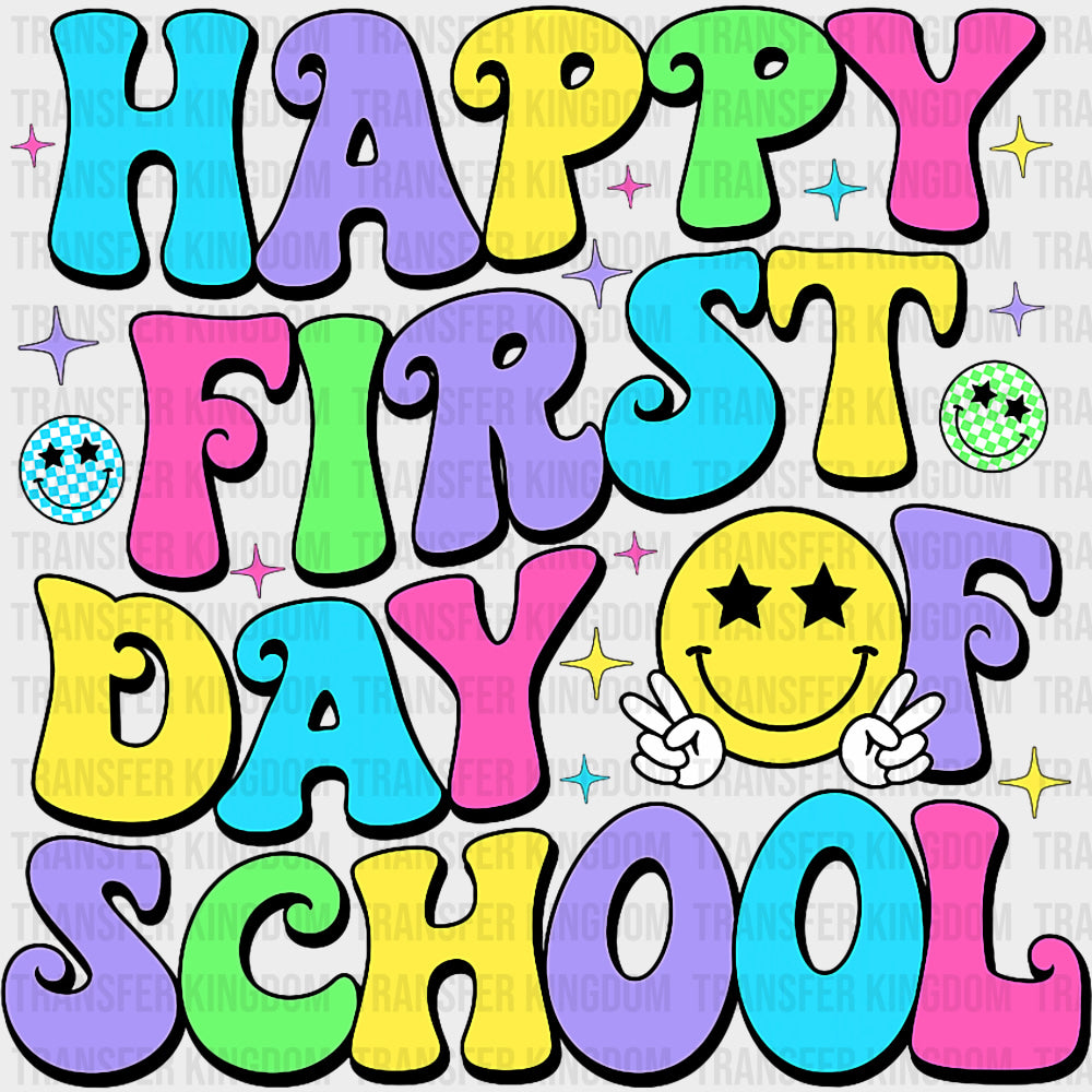 Happy First Day Of School Retro Colorful - First Day Of School DTF Transfers