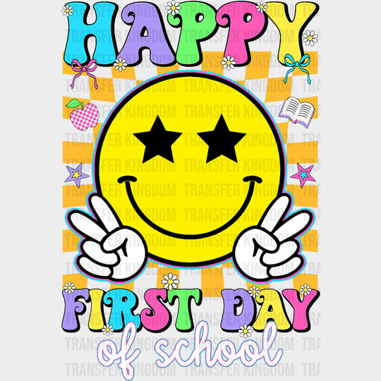Happy First Day Of School Yellow Smiley - First Day Of School DTF Transfers