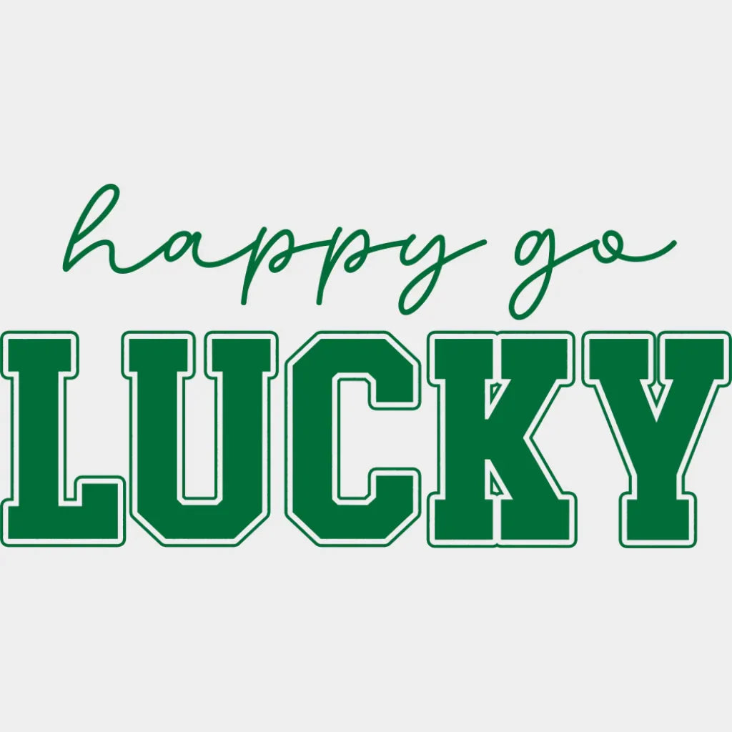 Happy Go Lucky Black Green White - St. Patrick’s Day DTF Transfer Adult Unisex - S & M (10’’) / Green Color Design (See