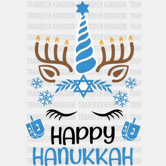 Happy Hanukkah Unicorn - Hanukkah DTF Transfer Adult Unisex - S & M (10’’) / Dark Color Design (See Imaging)