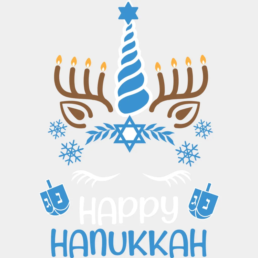 Happy Hanukkah Unicorn - Hanukkah DTF Transfer Adult Unisex - S & M (10’’) / Light Color Design (See Imaging)