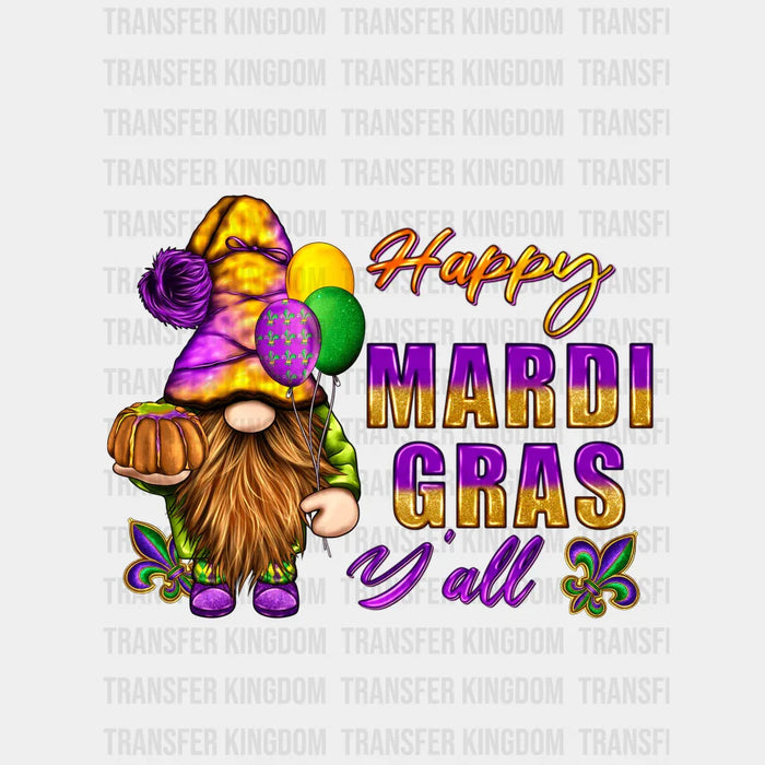 Happy Mardi Gras Y'all Design- Mardi Gras DTF heat transfer