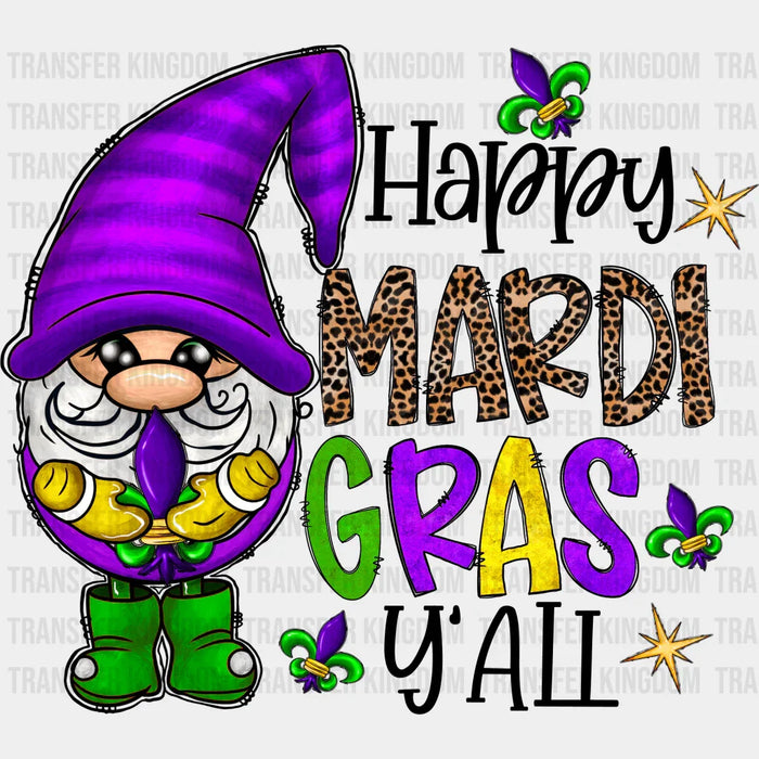 Happy Mardi Gras Y'all Gnome Design - Mardi Gras DTF heat transfer