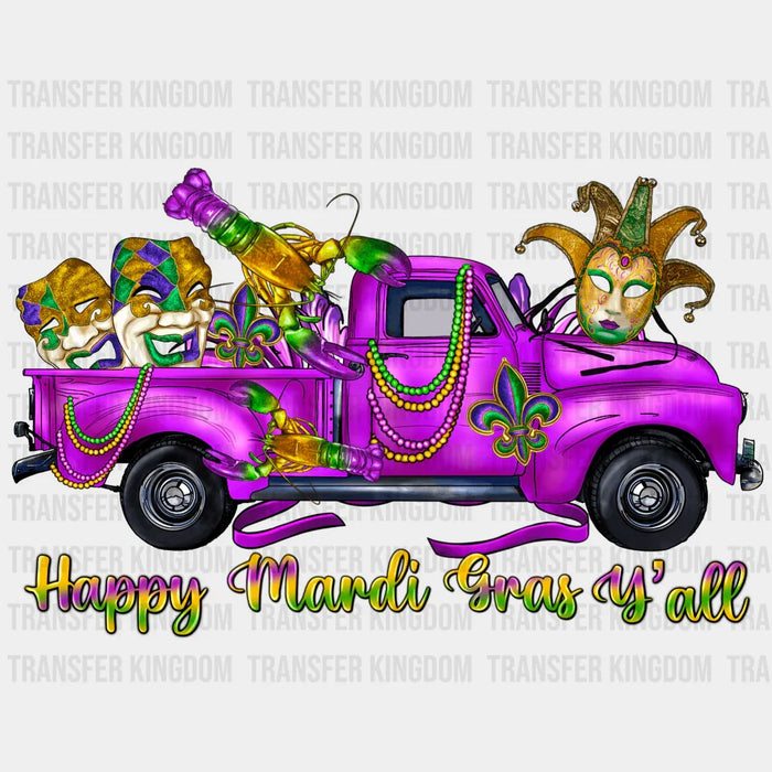 Happy Mardi Gras Y'all Purple Truck Design - Mardi Gras DTF heat transfer