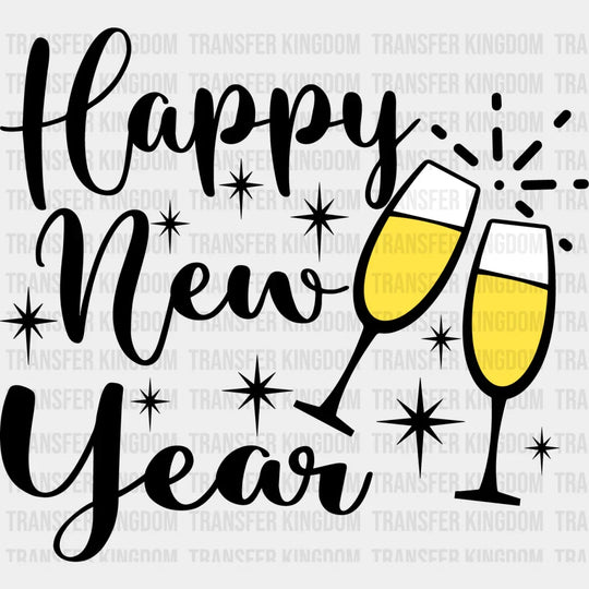 Happy New Year Raising Toast Design - Dtf Heat Transfer Unisex S & M (10’) / Dark Color (See