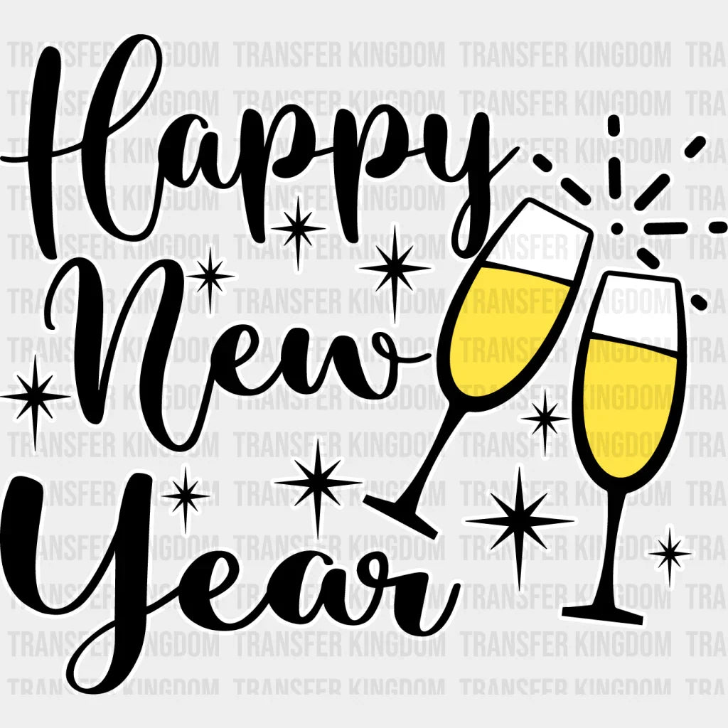 Happy New Year Raising Toast Design - Dtf Heat Transfer Unisex S & M (10’) / Light Color (See