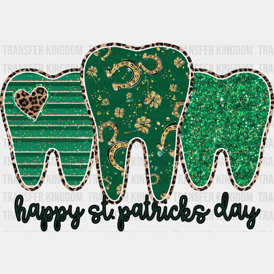 Happy St. Patrick’s Day Green Teeth Design - St. Patrick’s Day DTF Transfer Adult Unisex - S & M (10’’) / Dark Color
