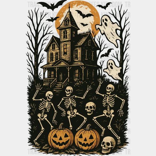 Haunted House & Skeletons Halloween DTF Transfer