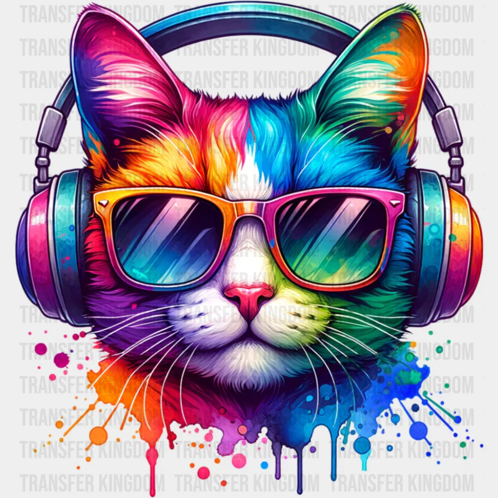 Headphones Cat Colorful - Cats DTF Transfer