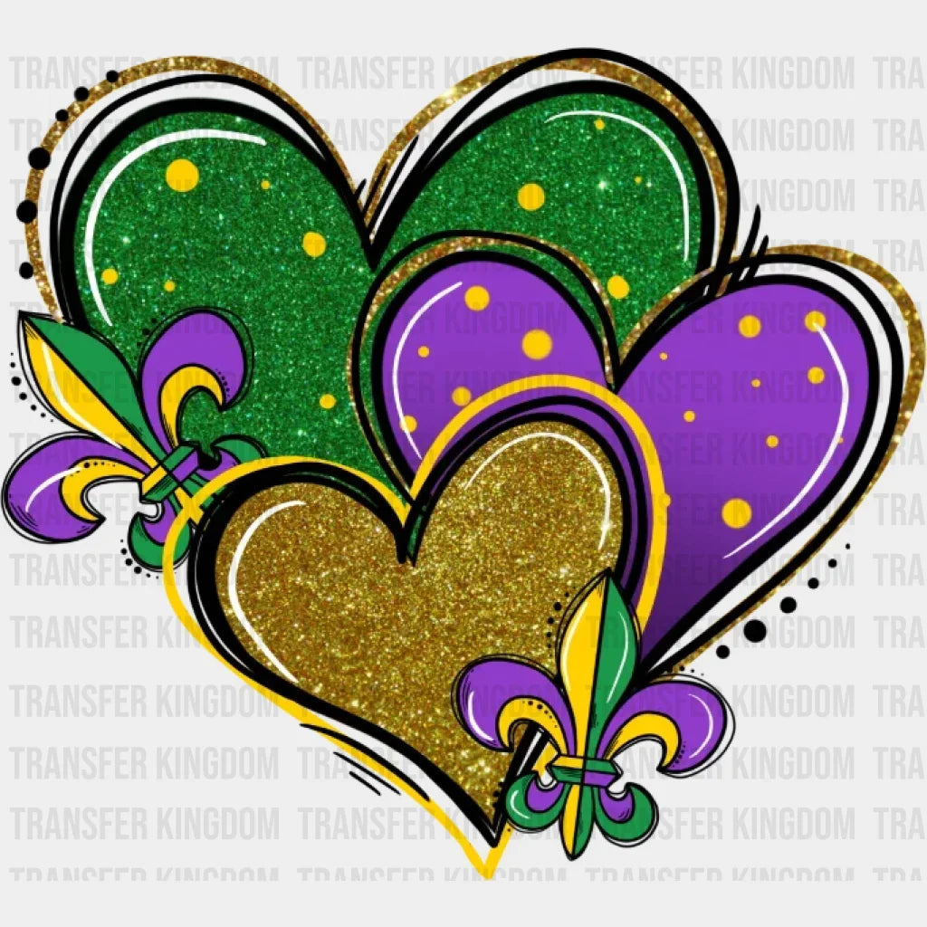 Heart Mardi Gras Design- Dtf Heat Transfer