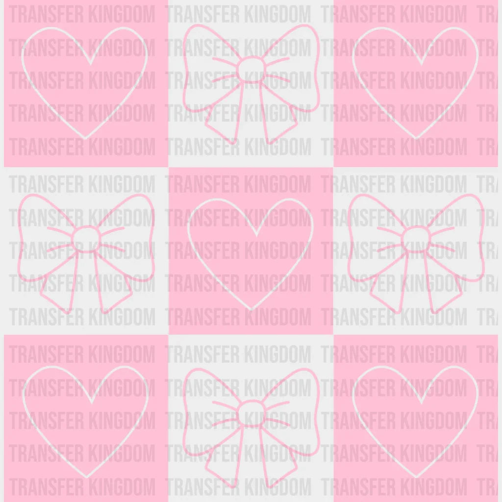 Hearts And Ribbons Checkered Design - Valentine’s Day Dtf Transfer