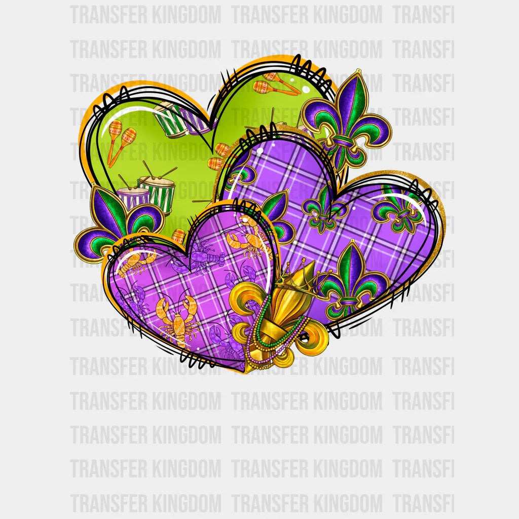 Hearts Mardi Gras Design- Dtf Heat Transfer